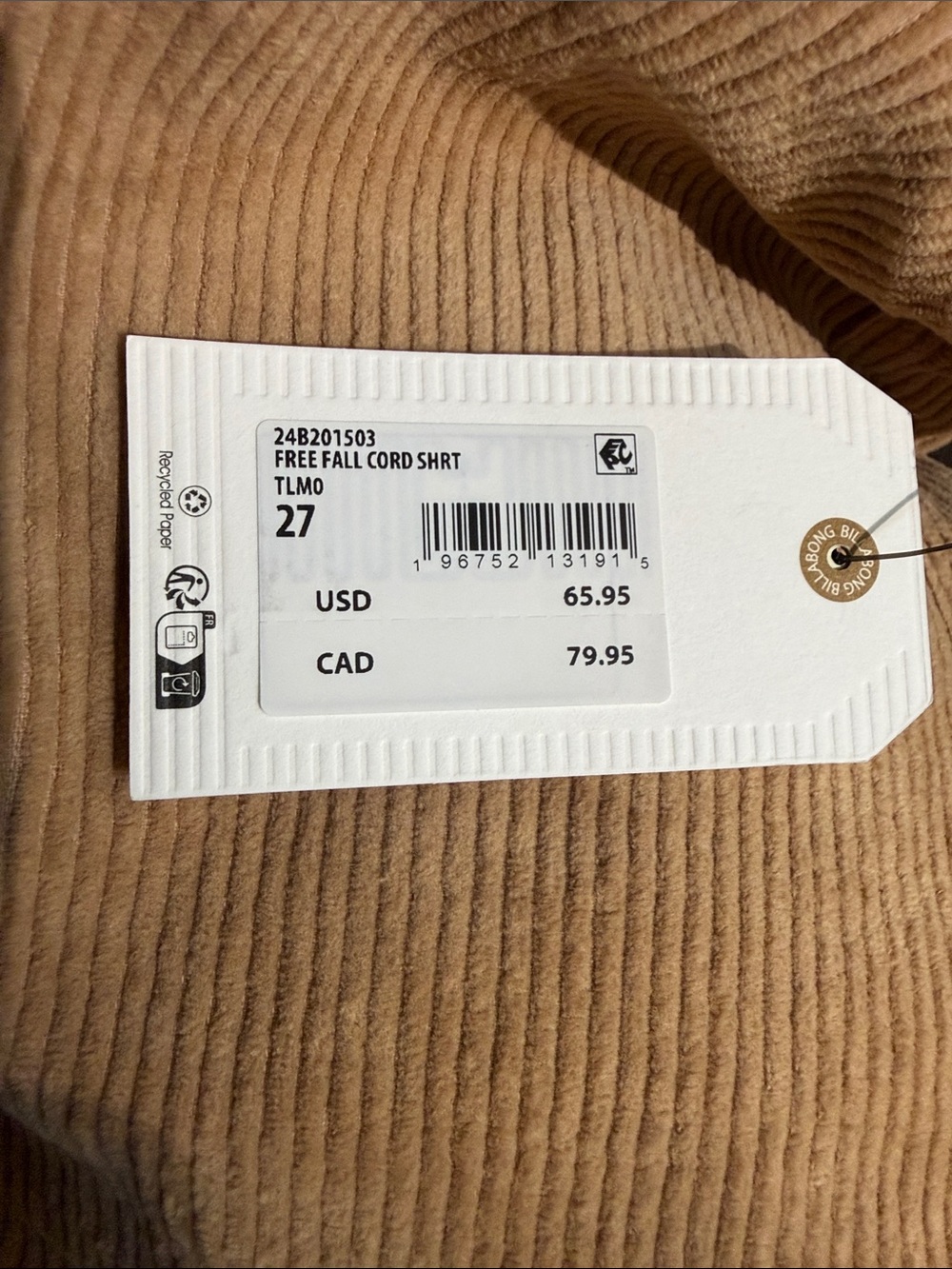Billabong Women's High-Waist Corduroy Shorts - Tan - Picture 3 of 4